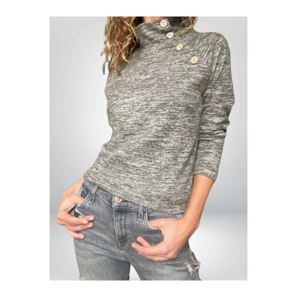 Pasaklı Giyim Pasaklı Giyim Kadın Balıkçı Yaka Düğmeli Yumoş Yün Kazak Haki - Premium Kadın Giyim