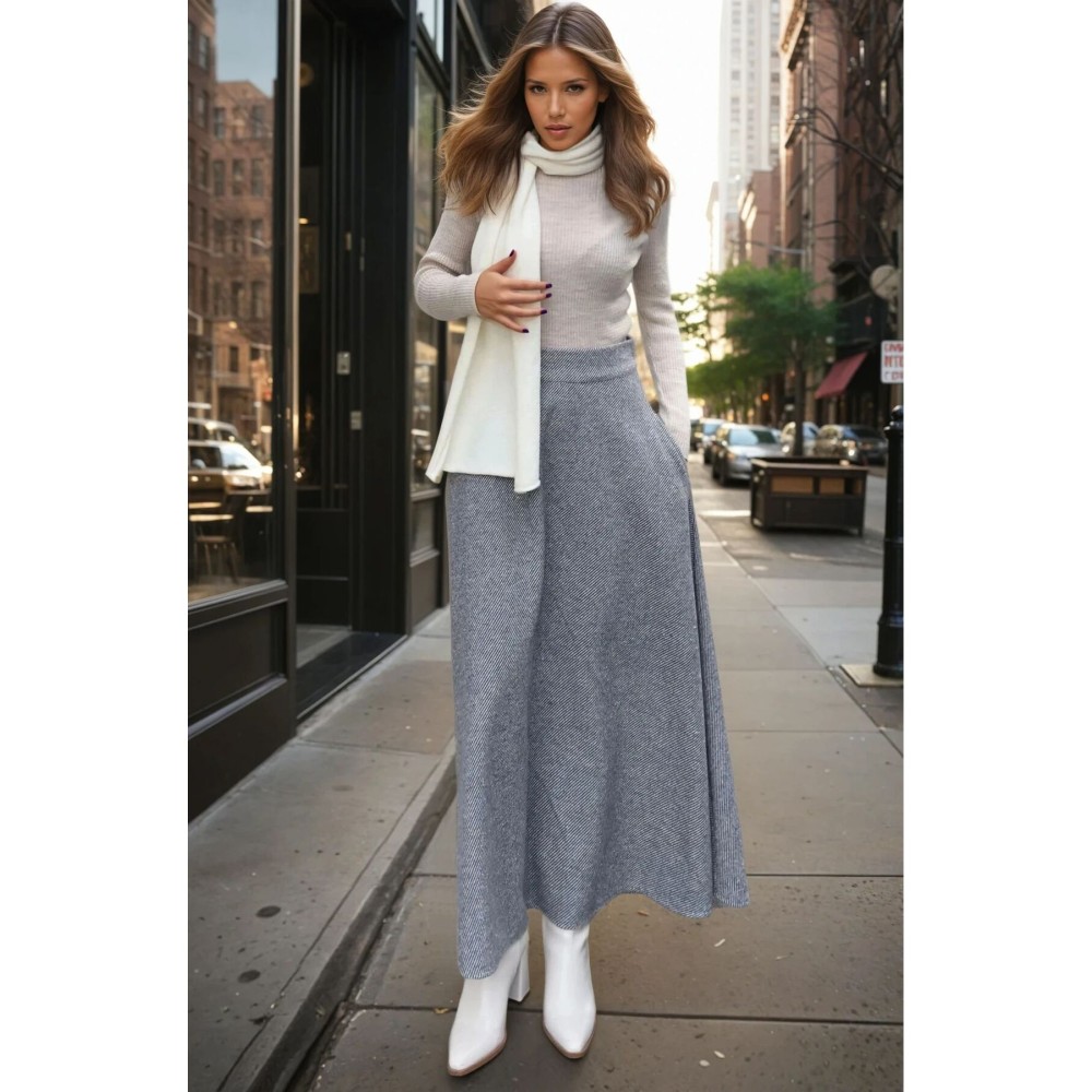 Pasaklı Giyim Pasaklı Giyim Kadın Kışlık Kırçıllı Kaşe Yüksek Bel Şık Uzun Kiloş Etek Antrasit - Premium Kadın Giyim