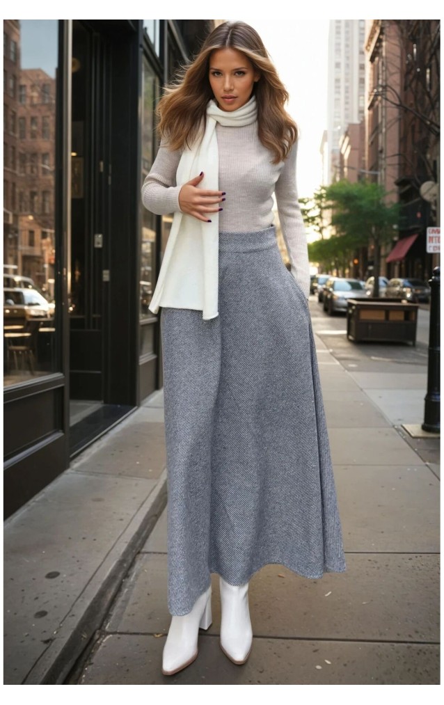 Pasaklı Giyim Kadın Kışlık Kırçıllı Kaşe Yüksek Bel Şık Uzun Kiloş Etek Antrasit 3528330