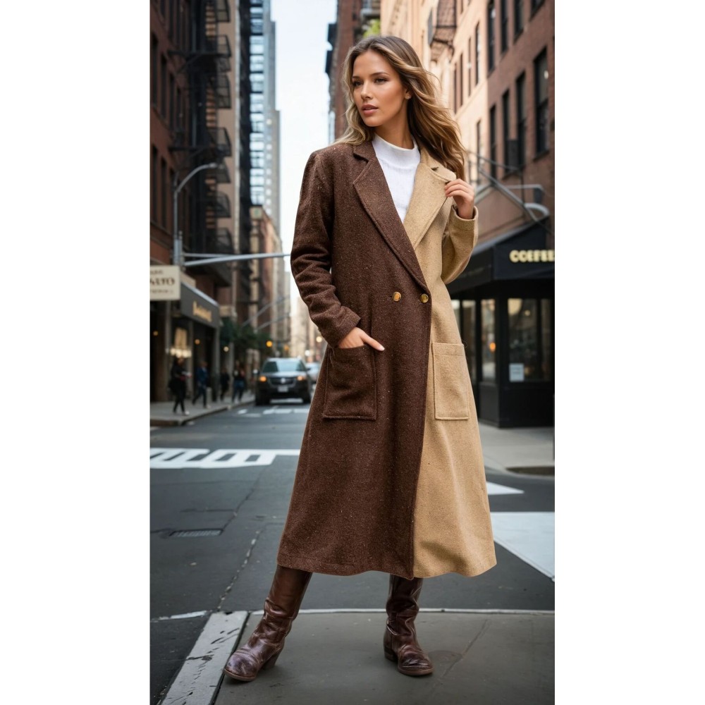 Pasaklı Giyim Pasaklı Giyim Kadın İki Renkli Kaşe Kaban - Premium Kadın Giyim