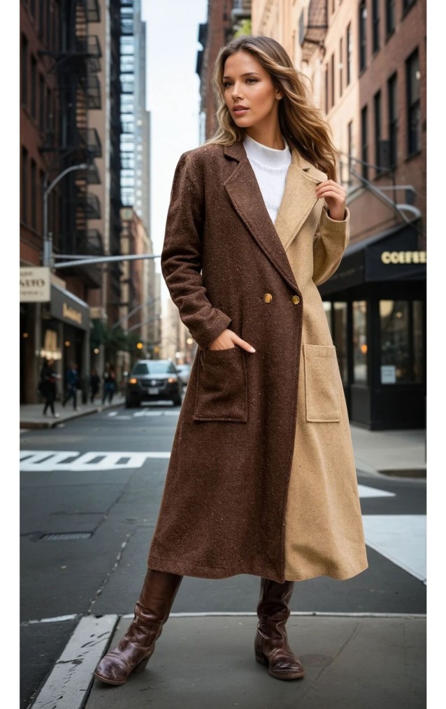 Pasaklı Giyim Kadın İki Renkli Kaşe Kaban 3320341