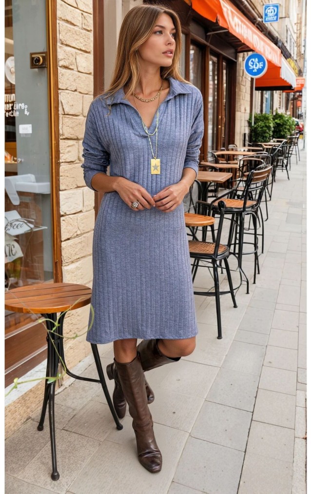 Pasaklı Giyim Polo Yaka Triko Elbise 2988176 Gri