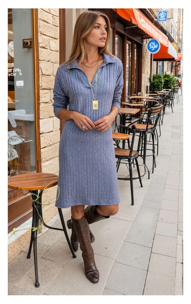 Pasaklı Giyim Polo Yaka Triko Elbise 2988176 Gri