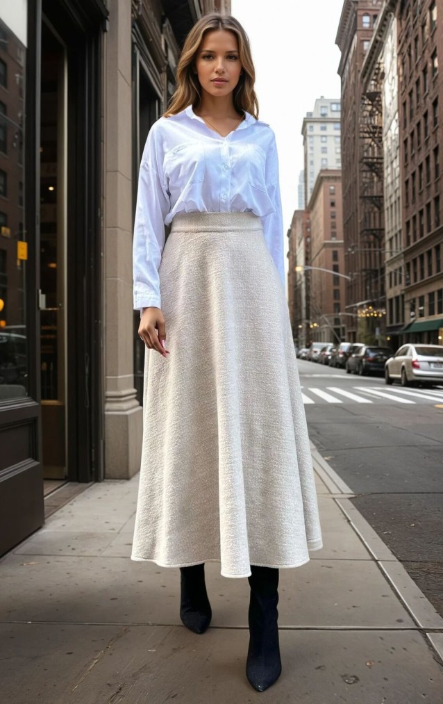 Pasaklı Giyim Kadın Kışlık Kırçıllı Kaşe Yüksek Bel Şık Uzun Kiloş Etek Vizon 3528330