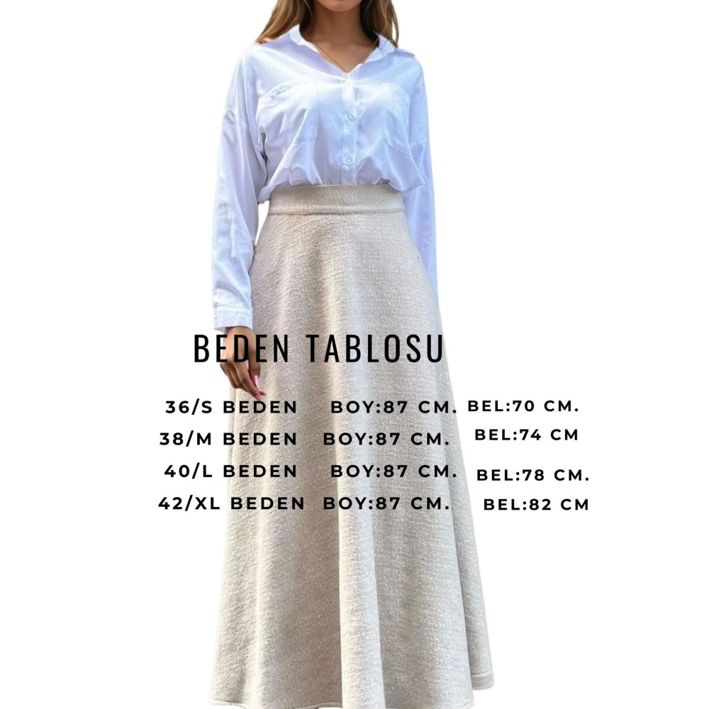 Pasaklı Giyim Pasaklı Giyim Kadın Kışlık Kırçıllı Kaşe Yüksek Bel Şık Uzun Kiloş Etek Bej - Premium Kadın Giyim