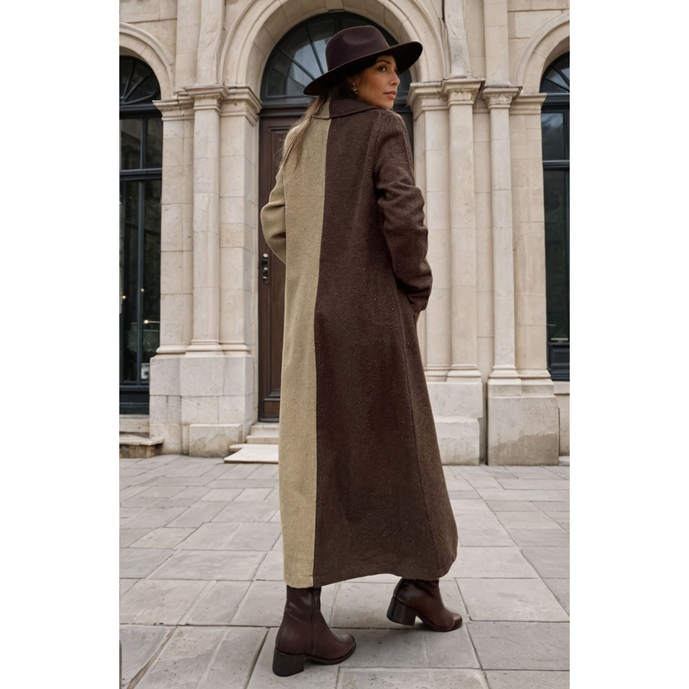 Pasaklı Giyim Pasaklı Giyim Kadın İki Renkli Kaşe Kaban - Premium Kadın Giyim