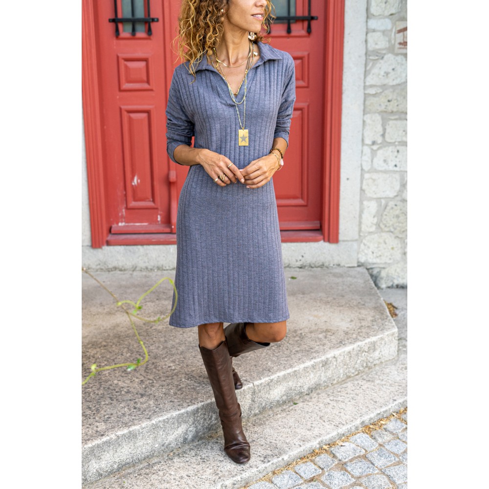 Pasaklı Giyim Pasaklı Giyim Polo Yaka Triko Elbise Gri - Premium Kadın Giyim