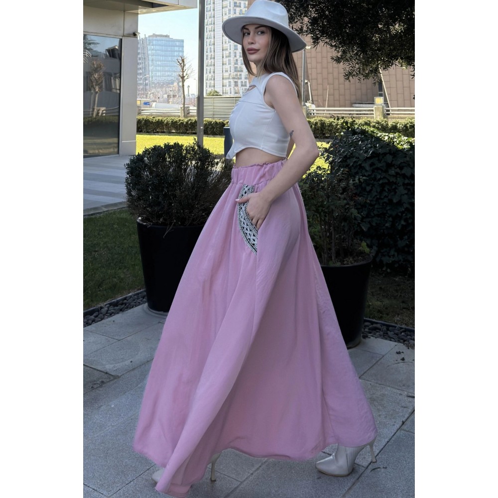 Pasaklı Giyim Pasaklı Giyim Kadın Kiloş Etek Hasır Cep Gül Kurusu - Premium Kadın Giyim