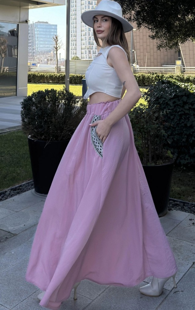 Pasaklı Giyim Kadın Kiloş Etek Hasır Cep 3389308 Gül Kurusu