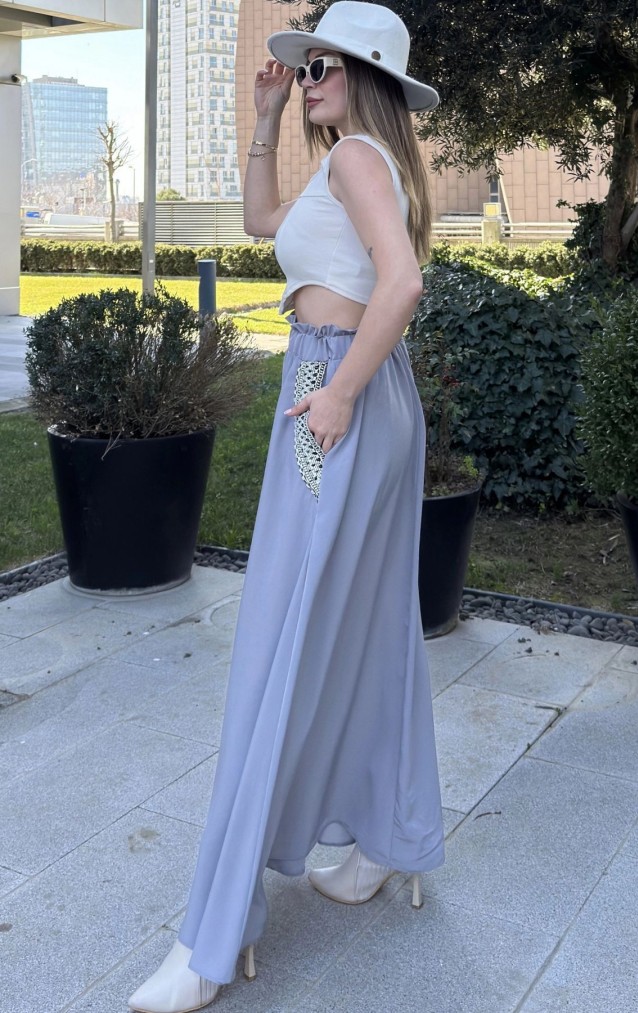 Pasaklı Giyim Kadın Kiloş Etek Hasır Cep 3389308 Gri