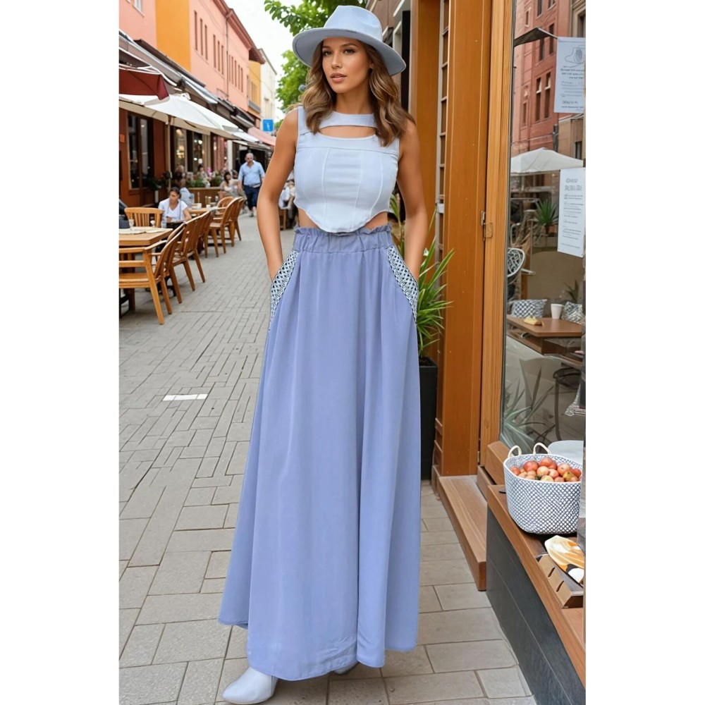 Pasaklı Giyim Pasaklı Giyim Kadın Kiloş Etek Hasır Cep Gri - Premium Kadın Giyim