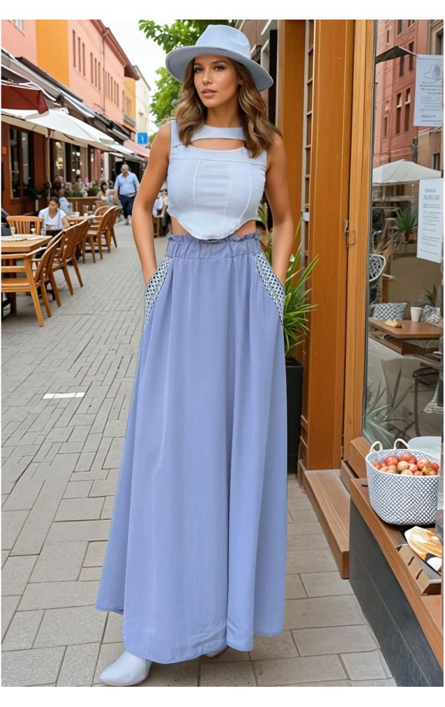 Pasaklı Giyim Kadın Kiloş Etek Hasır Cep 3389308 Gri