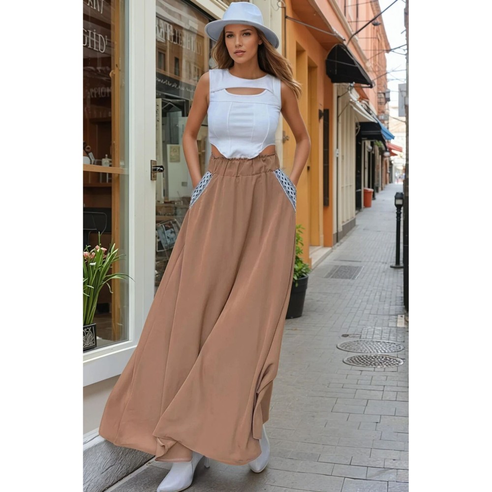 Pasaklı Giyim Pasaklı Giyim Kadın Kiloş Etek Hasır Cep Taba - Premium Kadın Giyim