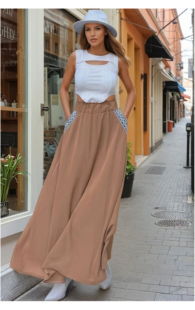 Pasaklı Giyim Kadın Kiloş Etek Hasır Cep 3389308 Taba