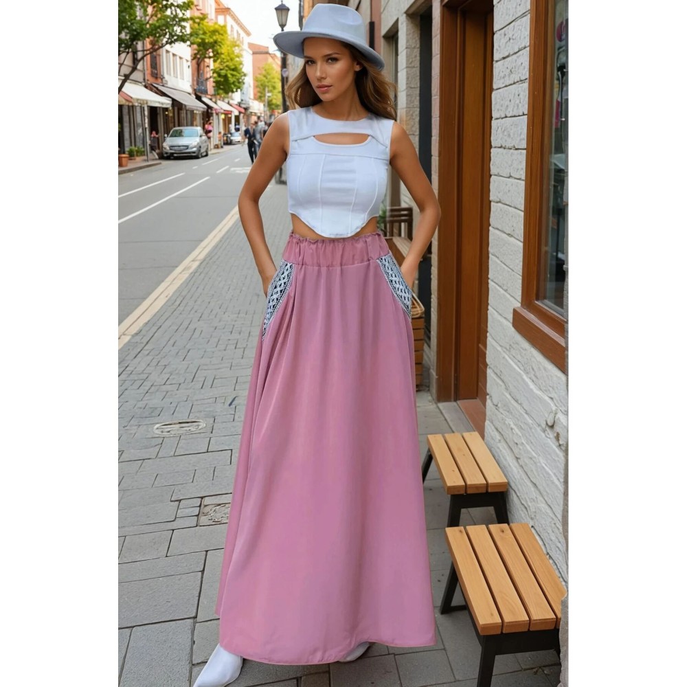 Pasaklı Giyim Pasaklı Giyim Kadın Kiloş Etek Hasır Cep Pembe - Premium Kadın Giyim