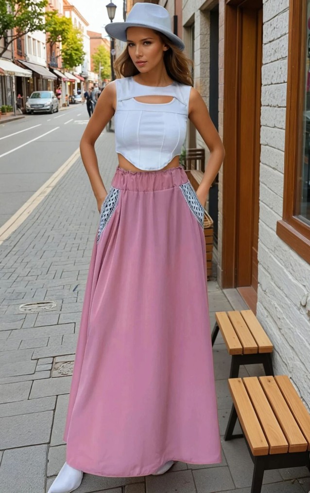 Pasaklı Giyim Kadın Kiloş Etek Hasır Cep 3389308 Pembe