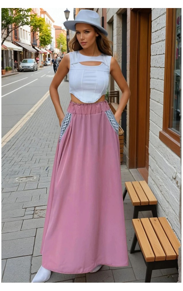 Pasaklı Giyim Kadın Kiloş Etek Hasır Cep 3389308 Pembe