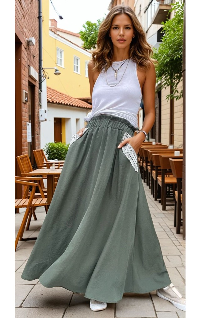 Pasaklı Giyim Kadın Kiloş Etek Hasır Cep 3389308 Haki