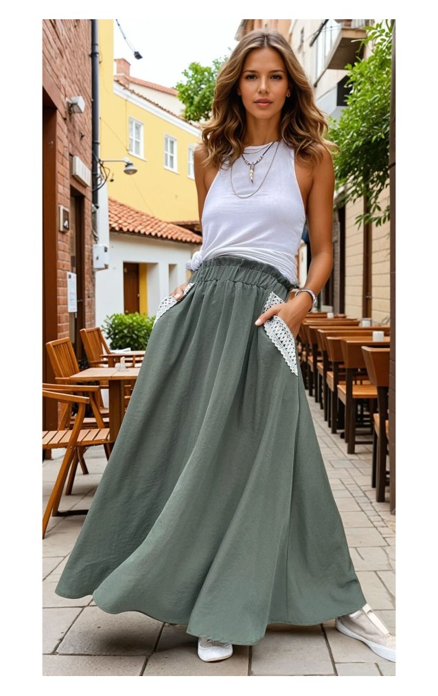 Pasaklı Giyim Kadın Kiloş Etek Hasır Cep 3389308 Haki