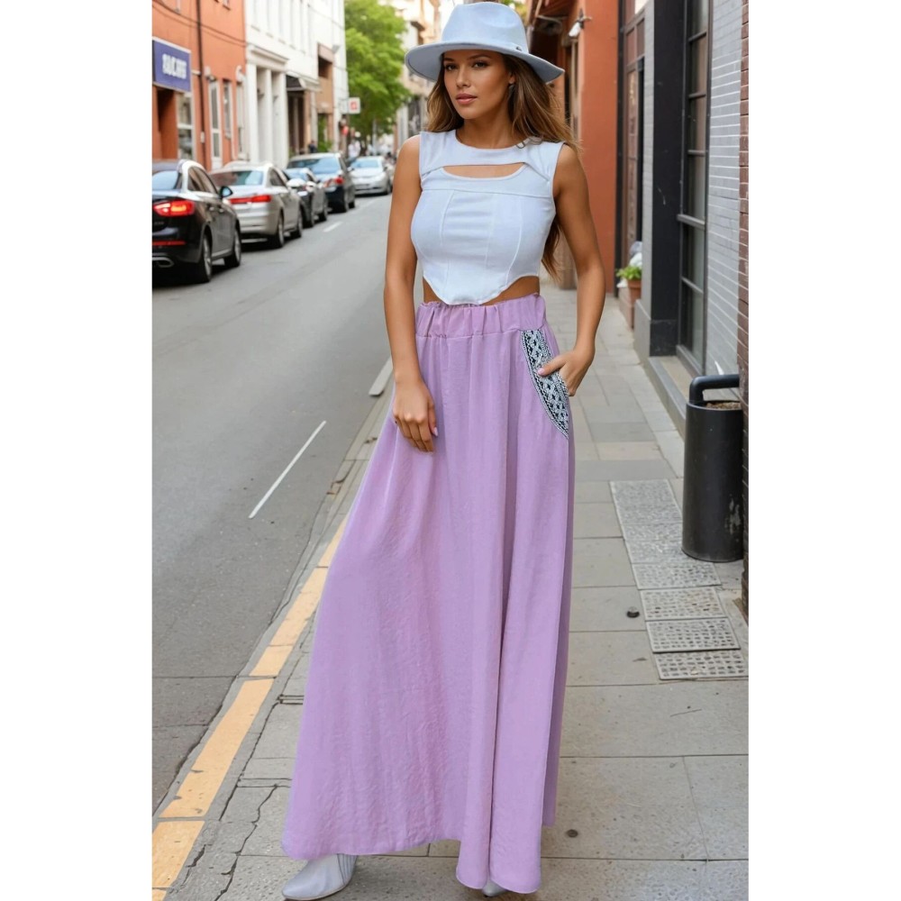 Pasaklı Giyim Pasaklı Giyim Kadın Kiloş Etek Hasır Cep Gül Kurusu - Premium Kadın Giyim