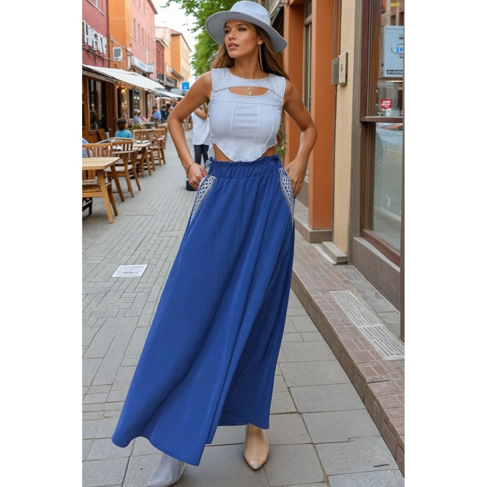 Pasaklı Giyim Pasaklı Giyim Kadın Kiloş Etek Hasır Cep İndigo - Premium Kadın Giyim