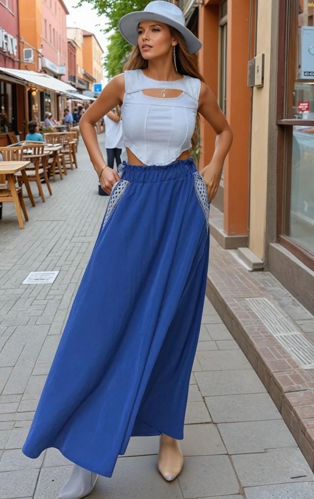 Pasaklı Giyim Kadın Kiloş Etek Hasır Cep 3389308 İndigo