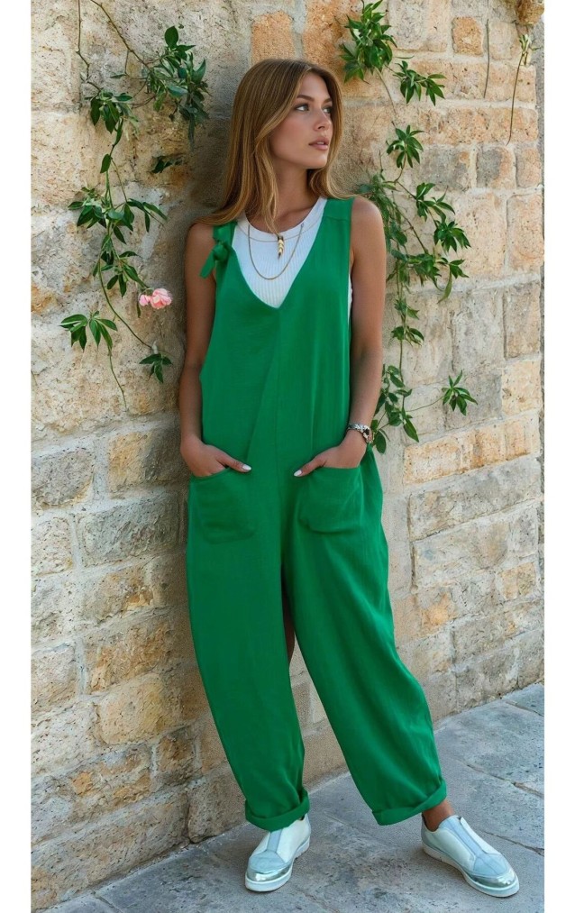 Pasaklı Giyim Kadın %100 Pamuk Müslin Tulum 3613460 Yeşil