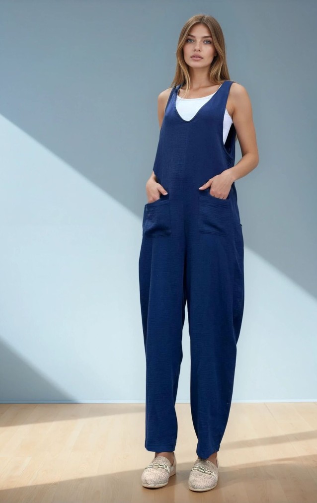 Pasaklı Giyim Kadın %100 Pamuk Müslin Tulum 3613460 Lacivert