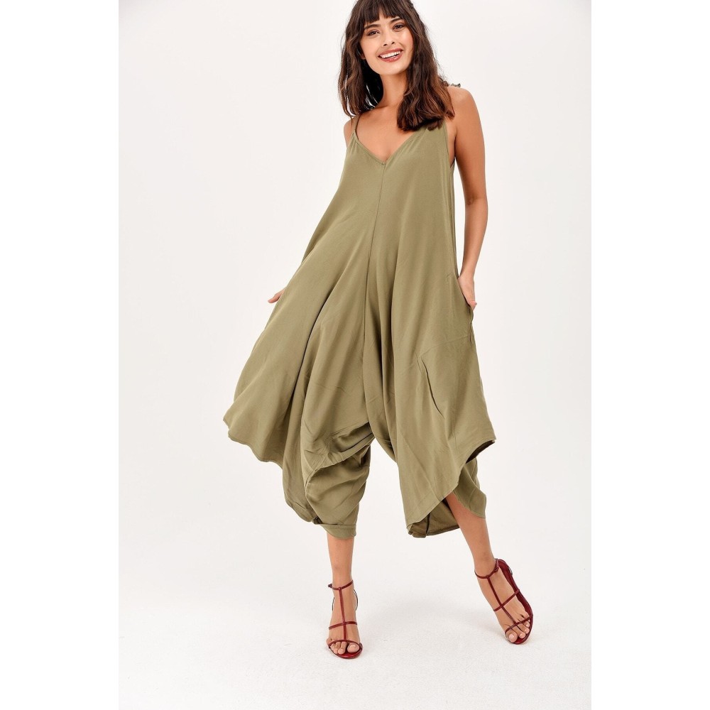 Pasaklı Giyim Pasaklı Giyim Kadın Viskon Pantolon Etek Tulum Haki - Premium Kadın Giyim