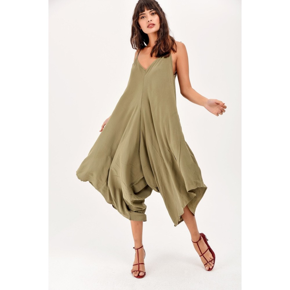 Pasaklı Giyim Pasaklı Giyim Kadın Viskon Pantolon Etek Tulum Haki - Premium Kadın Giyim