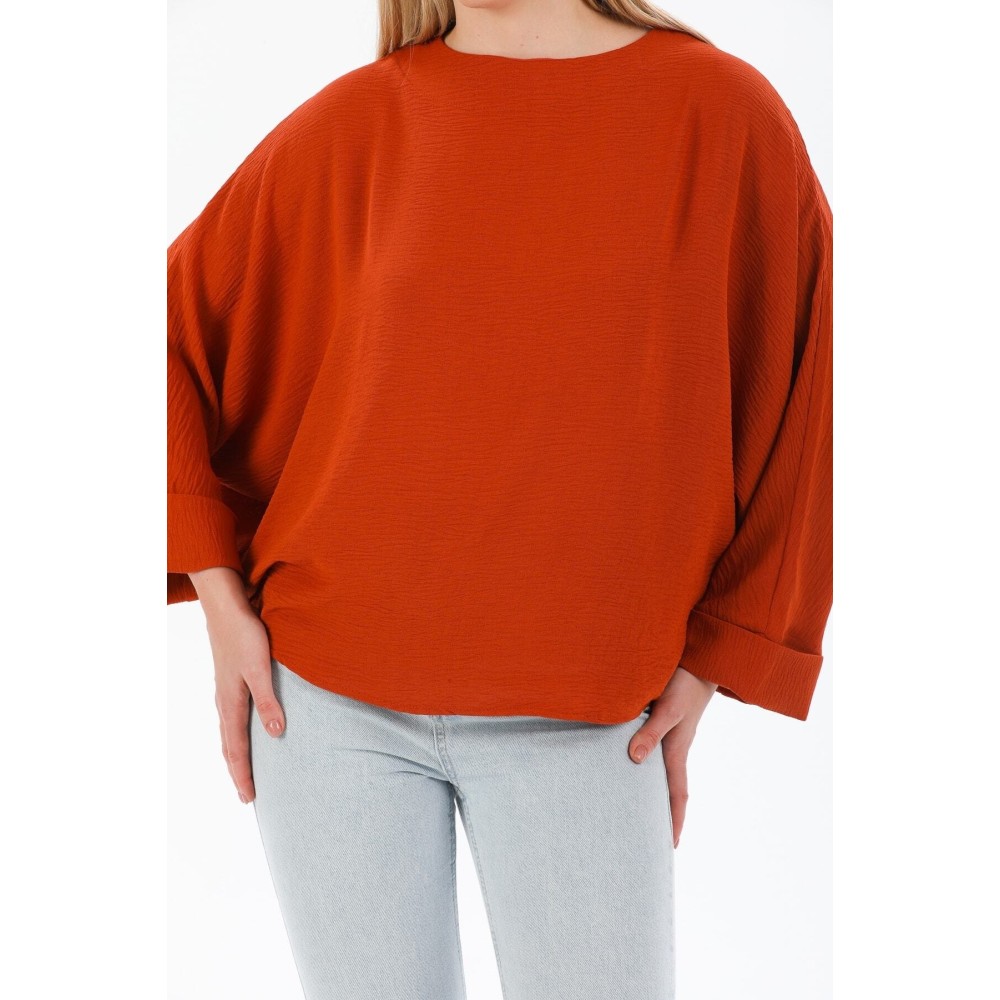 Pasaklı Giyim Pasaklı Giyim Kadın Yarasa Duble Kol Ekstra Oversize Bluz Kiremit - Premium Kadın Giyim