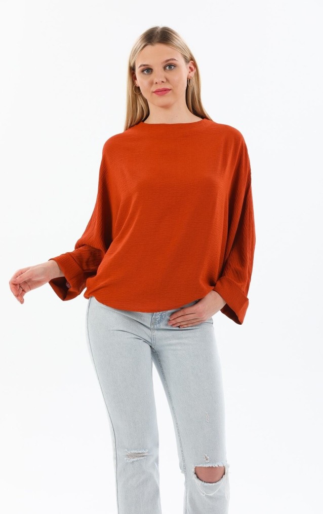 Pasaklı Giyim Kadın Yarasa Duble Kol Ekstra Oversize Bluz 2943308 Kiremit
