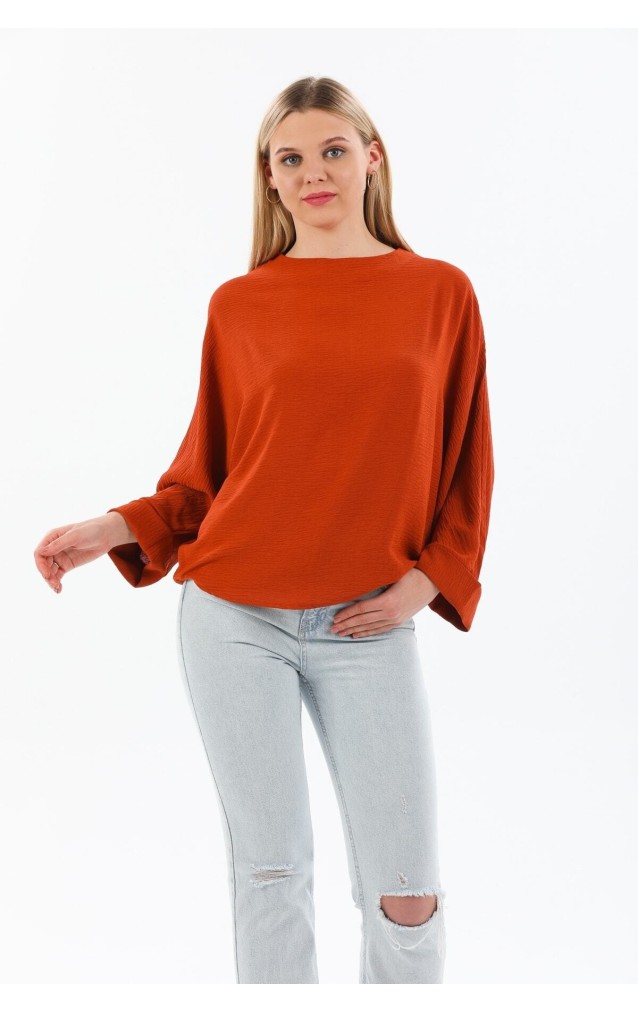 Pasaklı Giyim Kadın Yarasa Duble Kol Ekstra Oversize Bluz 2943308 Kiremit