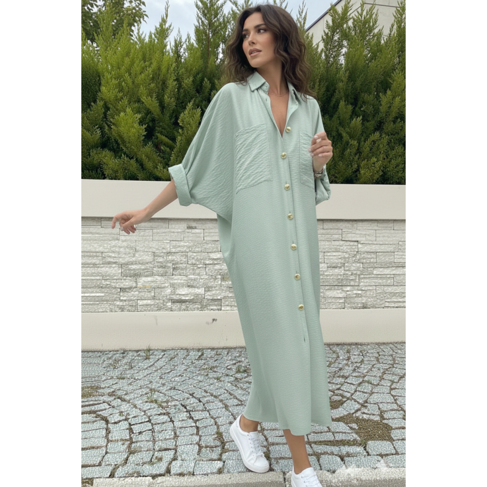 Pasaklı Giyim Pasaklı Giyim Kadın Oversize Yarasa Kol Tesettüre Uygun Gömlek Elbise-Tesettür Tunik Mint - Premium Kadın Giyim