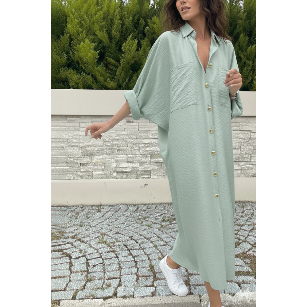 Pasaklı Giyim Pasaklı Giyim Kadın Oversize Yarasa Kol Tesettüre Uygun Gömlek Elbise-Tesettür Tunik Mint - Premium Kadın Giyim