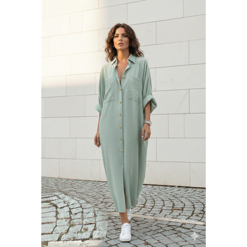Pasaklı Giyim Pasaklı Giyim Kadın Oversize Yarasa Kol Tesettüre Uygun Gömlek Elbise-Tesettür Tunik Mint - Premium Kadın Giyim