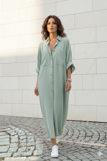 Pasaklı Giyim Kadın Oversize Yarasa Kol Tesettüre Uygun Gömlek Elbise-Tesettür Tunik 3282528 Mint