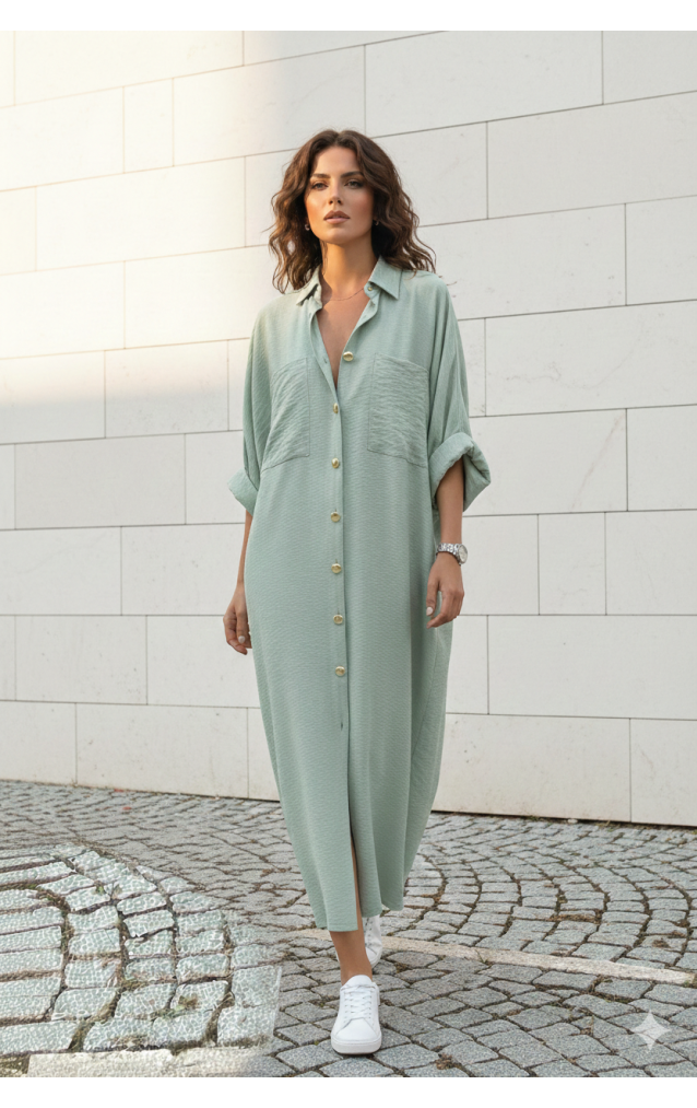 Pasaklı Giyim Kadın Oversize Yarasa Kol Tesettüre Uygun Gömlek Elbise-Tesettür Tunik 3282528 Mint