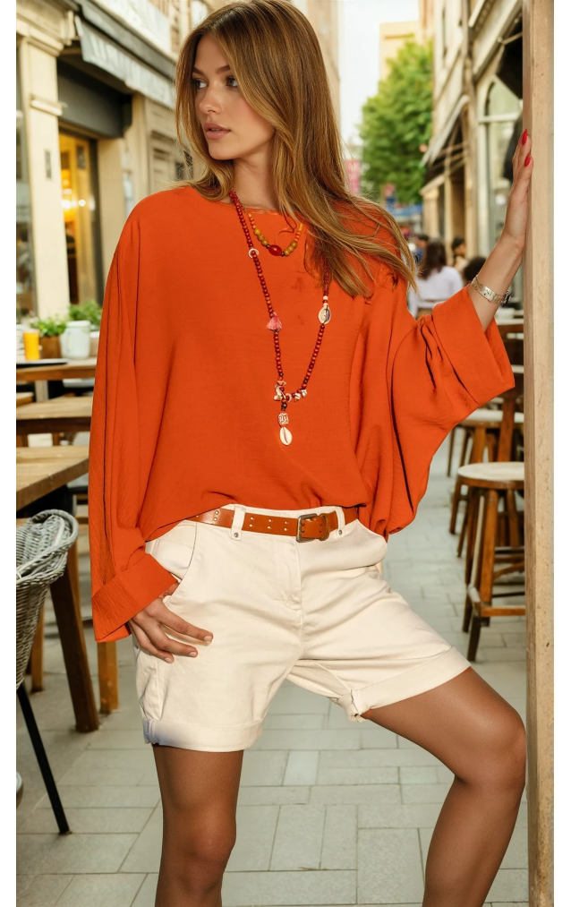 Pasaklı Giyim Kadın Yarasa Duble Kol Ekstra Oversize Bluz 2943308 Kiremit