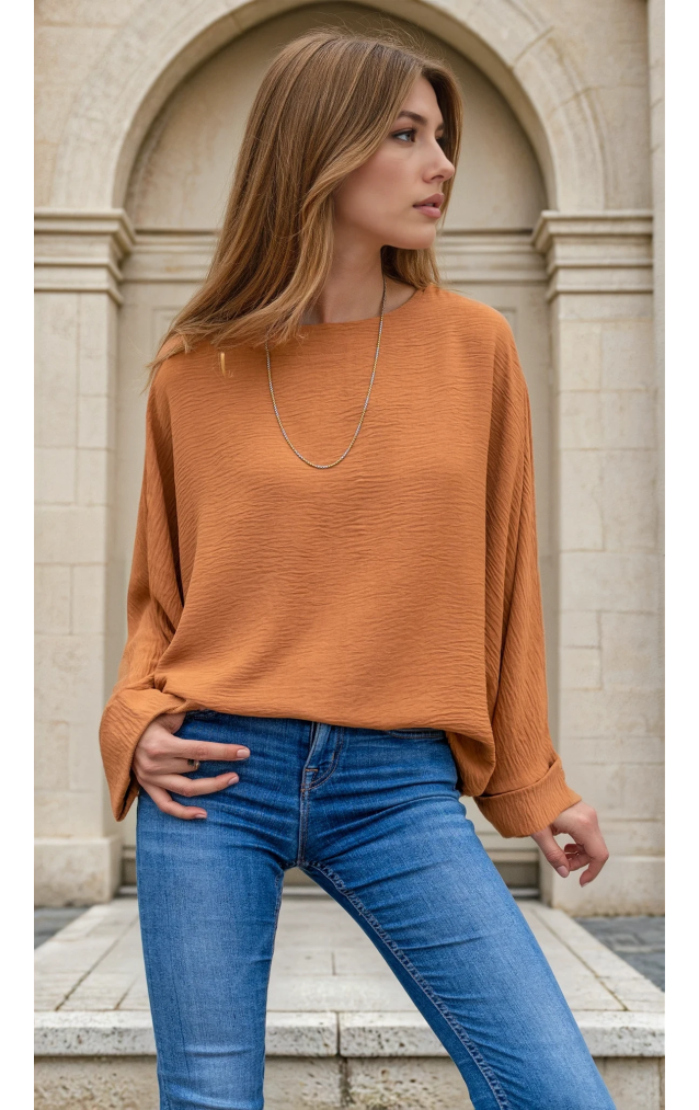 Pasaklı Giyim Kadın Yarasa Duble Kol Ekstra Oversize Bluz 2943308 Taba