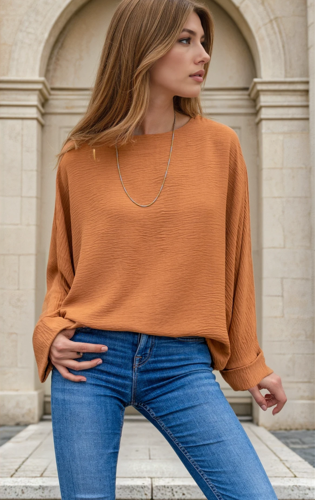 Pasaklı Giyim Kadın Yarasa Duble Kol Ekstra Oversize Bluz 2943308 Taba