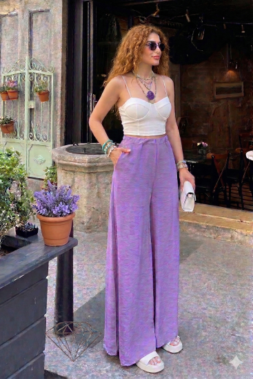 Pasaklı Giyim Beli Lastikli Tensel Kumaş Pantolon 3391341 Lila