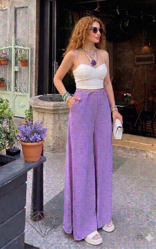 Pasaklı Giyim Beli Lastikli Tensel Kumaş Pantolon 3391341 Lila