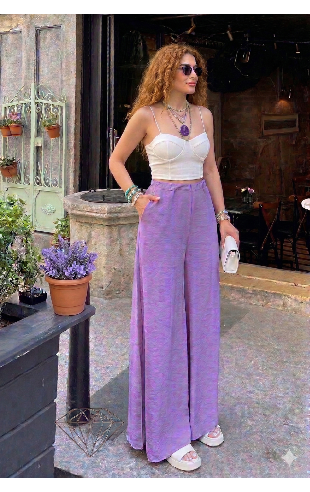 Pasaklı Giyim Beli Lastikli Tensel Kumaş Pantolon 3391341 Lila