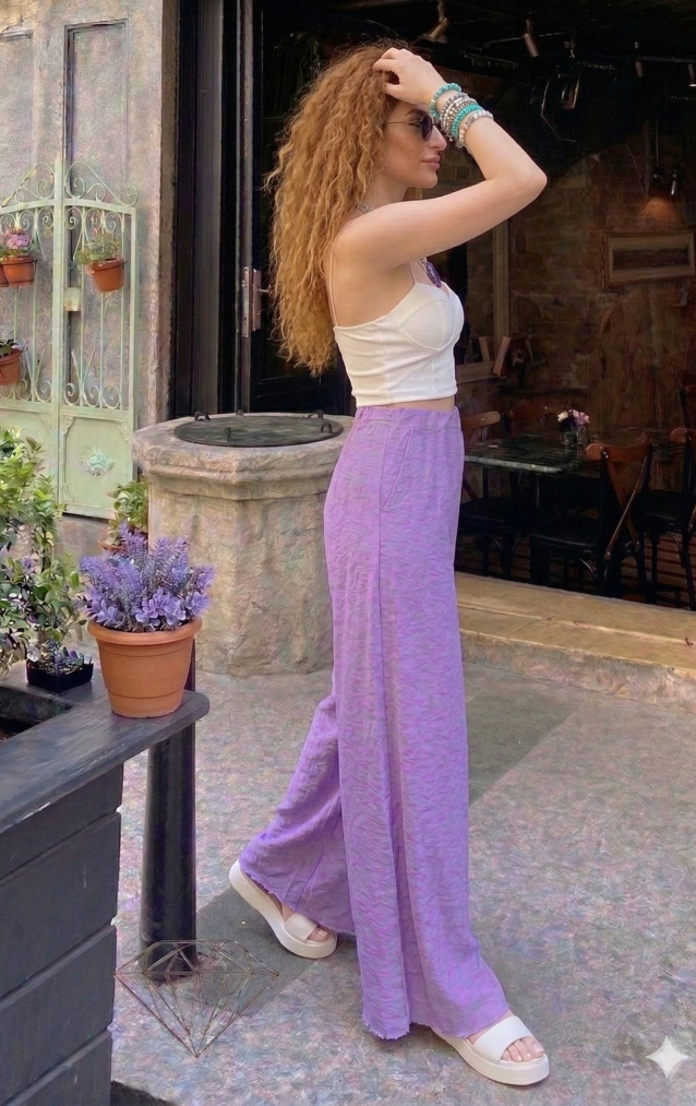 Pasaklı Giyim Beli Lastikli Tensel Kumaş Pantolon 3391341 Lila