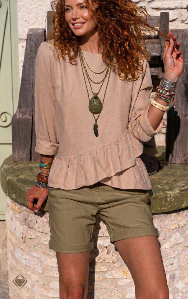 Pasaklı Giyim Kadın Fırfırlı Keten Bluz 3571319 Bej