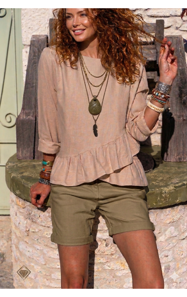 Pasaklı Giyim Kadın Fırfırlı Keten Bluz 3571319 Bej